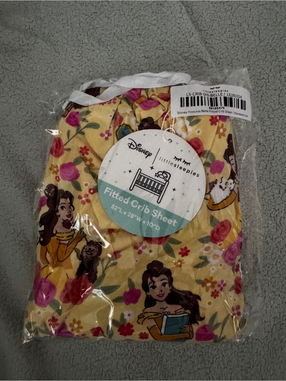 Little Sleepies Disney Belle Yellow and Pink Floral Fitted Crib Sheet